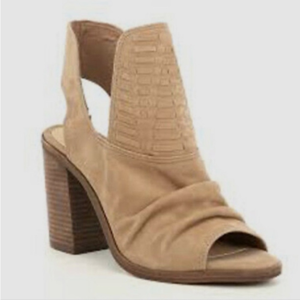 Beige Peep-Toe Block Heel Booties